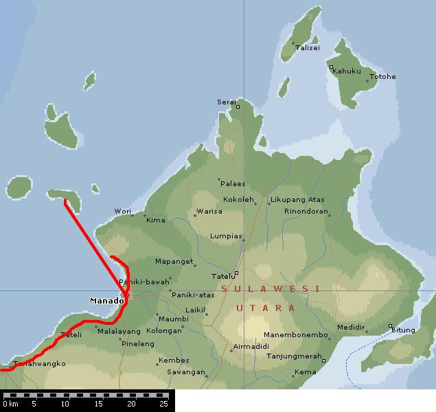 Karta Manado och Bunaken.
